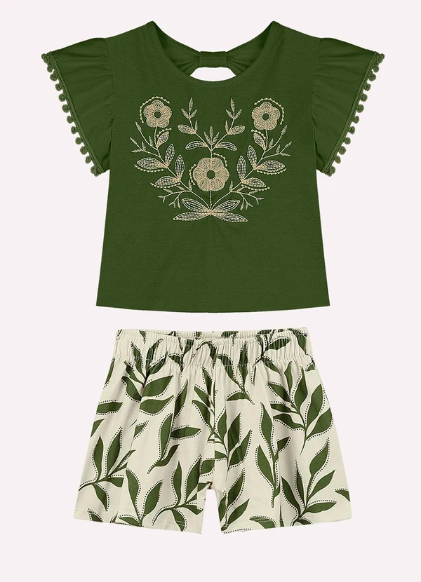 Nanai - Conjunto Infantil Menina Bordado Verde