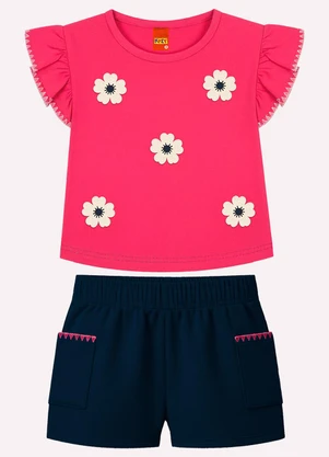 Kyly - Conjunto Infantil Menina Bordado Vermelho - KYLY