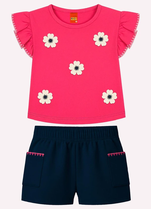 Kyly - Conjunto Infantil Menina Bordado Vermelho