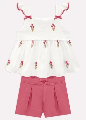 Milon - Conjunto Infantil Menina Bordados Branco - MILON