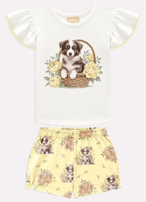 Milon - Conjunto Infantil Menina Cachorrinho Branco - MILON