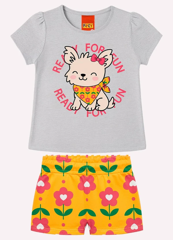 Kyly - Conjunto Infantil Menina Cachorrinho Cinza