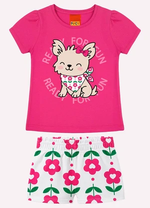 Kyly - Conjunto Infantil Menina Cachorrinho Rosa - KYLY