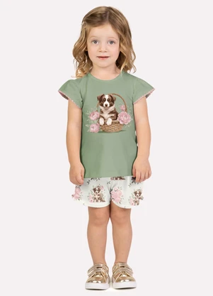 Milon - Conjunto Infantil Menina Cachorrinho Verde - MILON