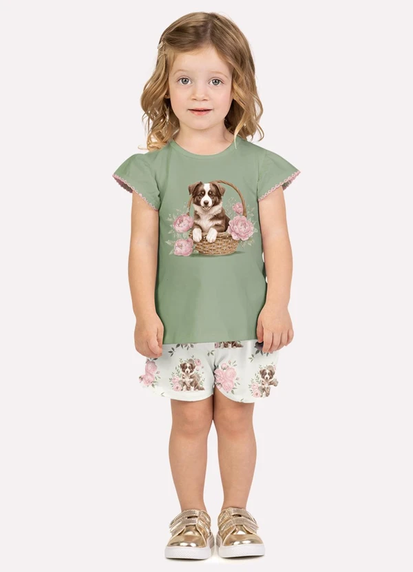 Milon - Conjunto Infantil Menina Cachorrinho Verde
