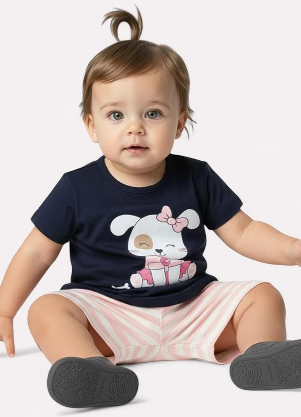 Kyly - Conjunto Infantil Menina Cachorro Azul