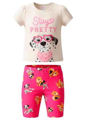 Brandili - Conjunto Infantil Menina Cachorro Bege - BRANDILI
