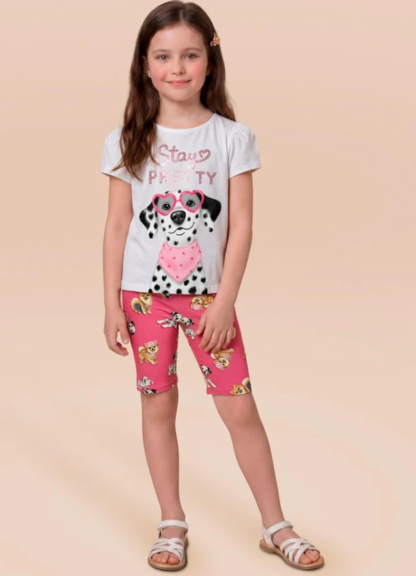 Brandili - Conjunto Infantil Menina Cachorro Bege