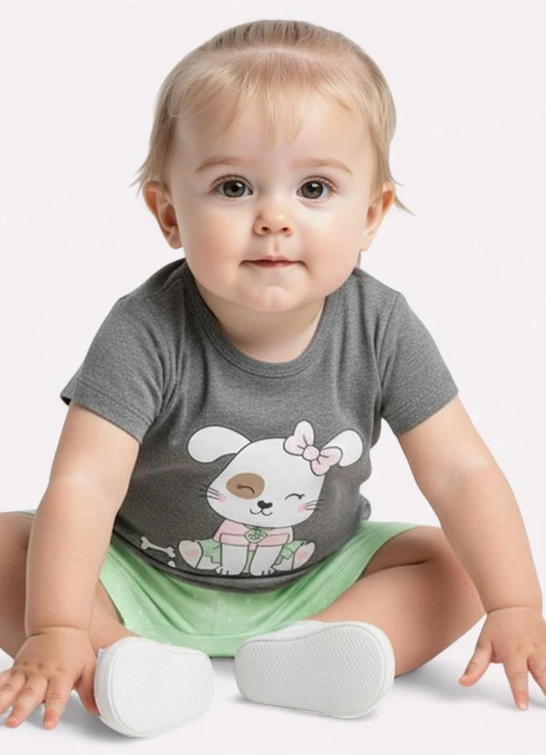 Kyly - Conjunto Infantil Menina Cachorro Cinza