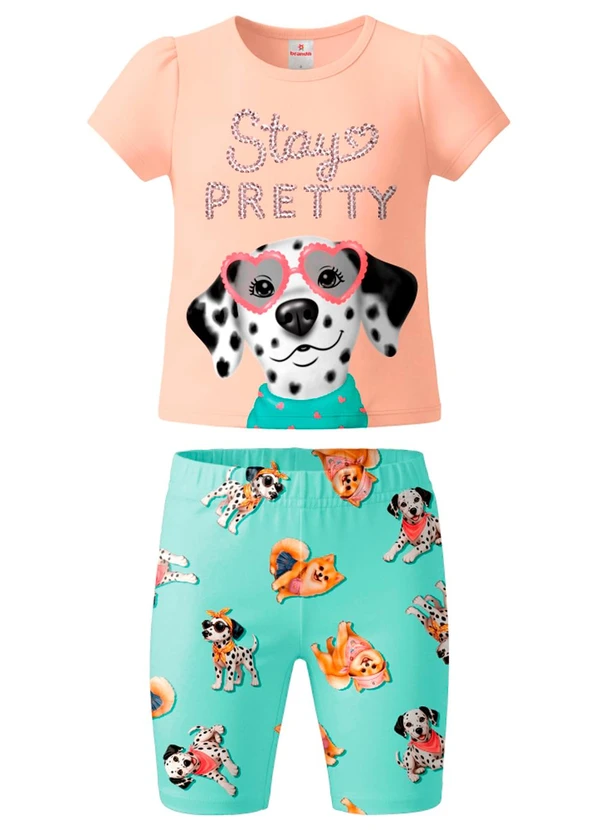 Brandili - Conjunto Infantil Menina Cachorro Rosa
