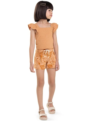 Colorittá - Conjunto Infantil Menina Canelado Folhas Marrom - COLORITTÁ