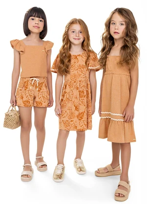 Colorittá - Conjunto Infantil Menina Canelado Folhas Marrom - COLORITTÁ