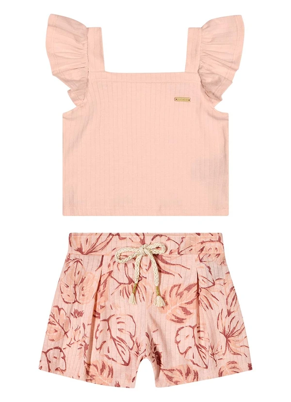Colorittá - Conjunto Infantil Menina Canelado Folhas Rosa 1