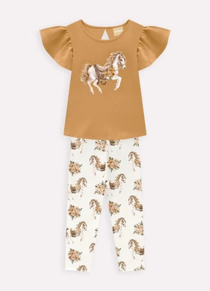 Milon - Conjunto Infantil Menina Cavalinho Marrom - MILON