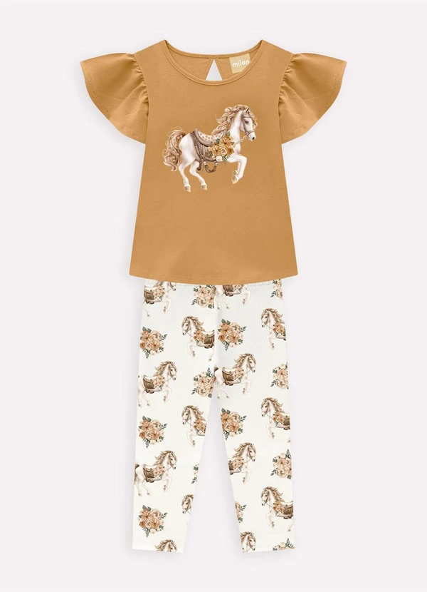 Milon - Conjunto Infantil Menina Cavalinho Marrom