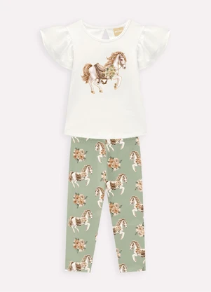Milon - Conjunto Infantil Menina Cavalinho Off White - MILON
