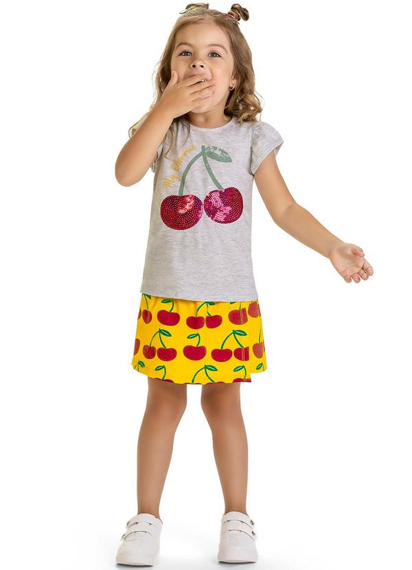 Kyly - Conjunto Infantil Menina Cereja Cinza