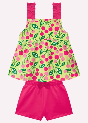 Kyly - Conjunto Infantil Menina Cerejas Amarelo - KYLY