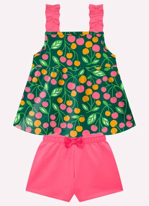 Kyly - Conjunto Infantil Menina Cerejas Verde - KYLY