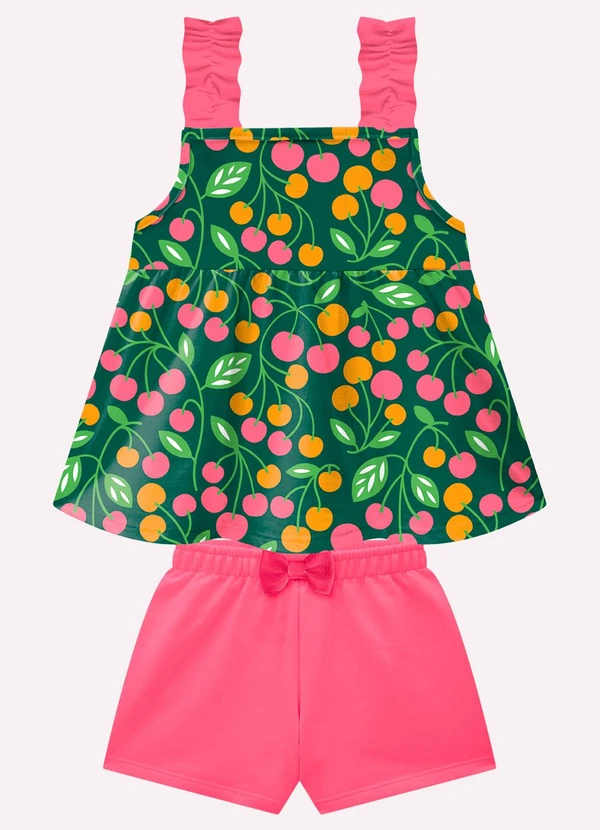 Kyly - Conjunto Infantil Menina Cerejas Verde