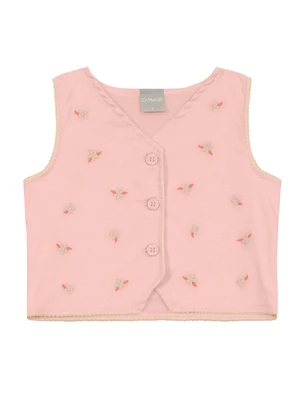 Mundi - Conjunto Infantil Menina Colete Bordado Rosa - MUNDI