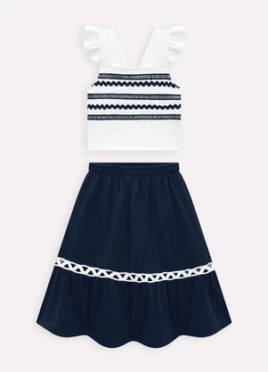 Milon - Conjunto Infantil Menina com Aviamentos Branco - MILON