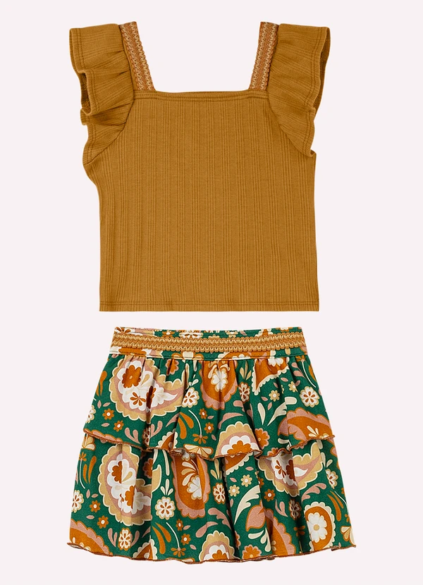 Nanai - Conjunto Infantil Menina com Babados Amarelo