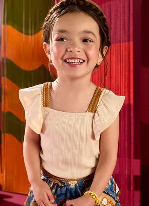Nanai - Conjunto Infantil Menina com Babados Bege - NANAI