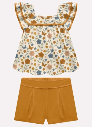 Milon - Conjunto Infantil Menina com Babados Bege - MILON