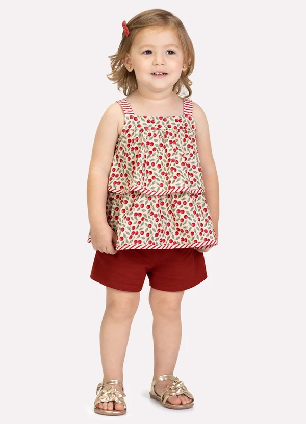 Milon - Conjunto Infantil Menina com Babados Bege