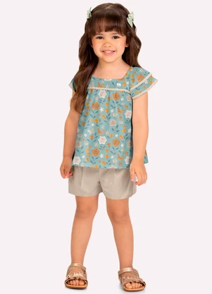 Milon - Conjunto Infantil Menina com Babados Verde - MILON