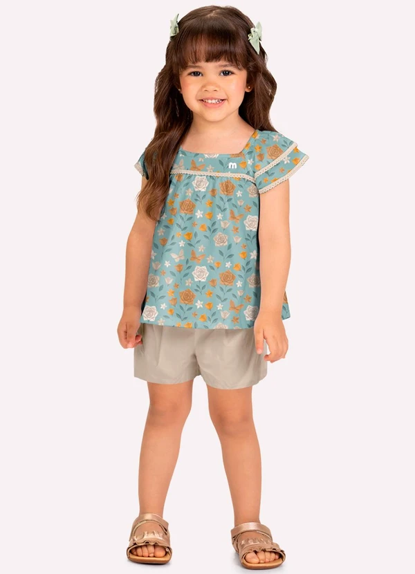 Milon - Conjunto Infantil Menina com Babados Verde