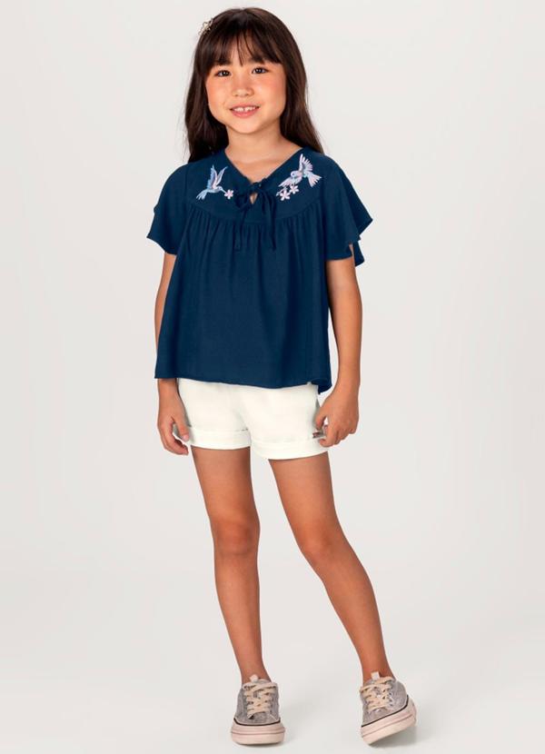Brandili Mundi - Conjunto Infantil Menina com Blusa e Shorts Azul