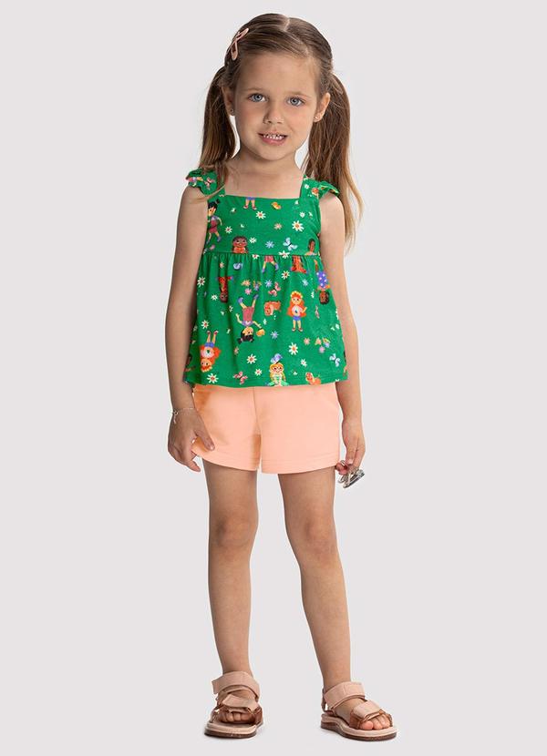 Alakazoo - Conjunto Infantil Menina com Blusa Estampada Verde