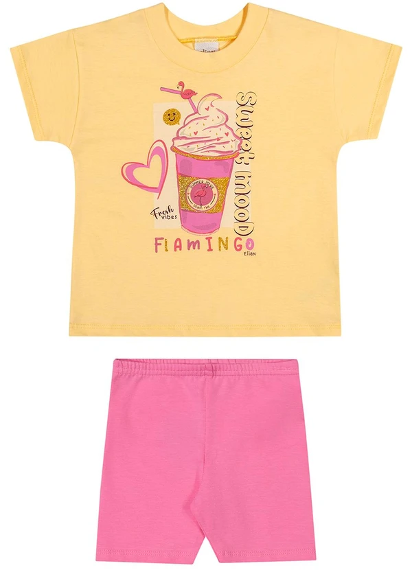 Elian - Conjunto Infantil Menina com Ciclista Amarelo