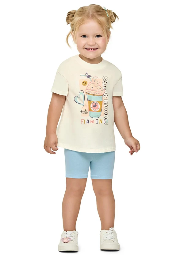 Elian - Conjunto Infantil Menina com Ciclista Bege