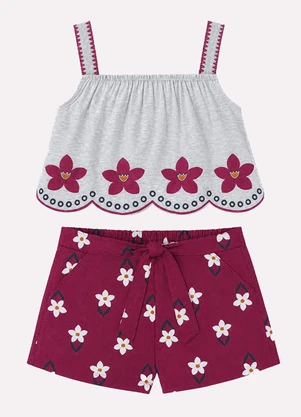 Nanai - Conjunto Infantil Menina com Corte a Laser Cinza - NANAI