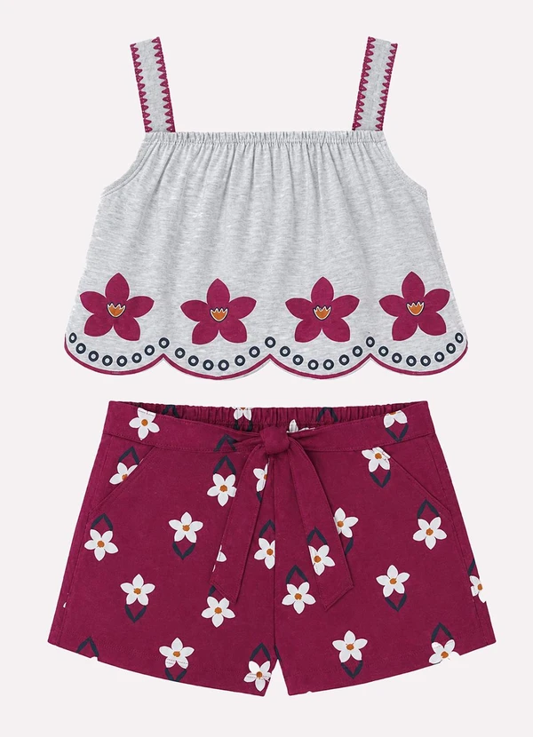 Nanai - Conjunto Infantil Menina com Corte a Laser Cinza