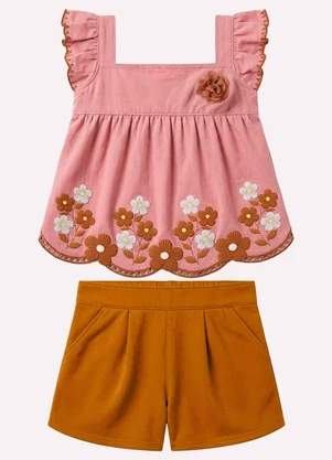 Kyly - Conjunto Infantil Menina com Corte a Laser Rosa - KYLY