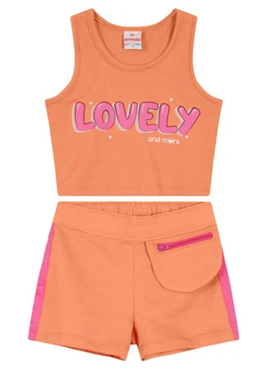 Brandili - Conjunto Infantil Menina com Cropped Laranja - BRANDILI