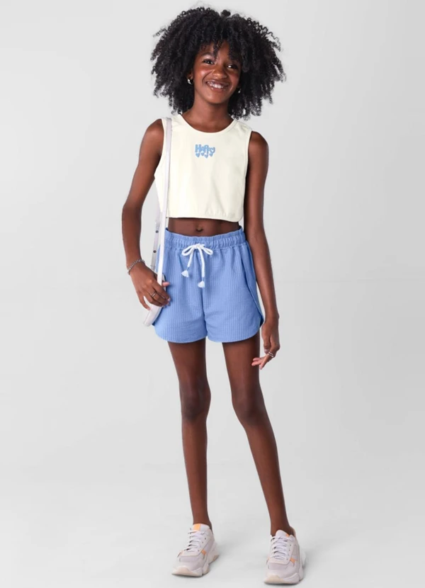 Young Class - Conjunto Infantil Menina com Cropped Natural