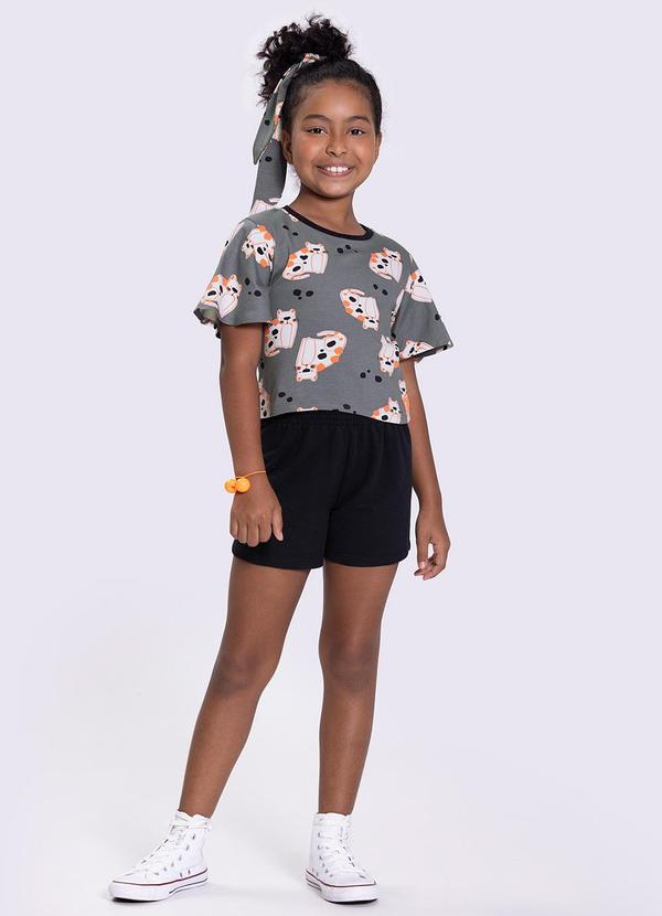Alakazoo - Conjunto Infantil Menina com Estampa Gatos Cinza