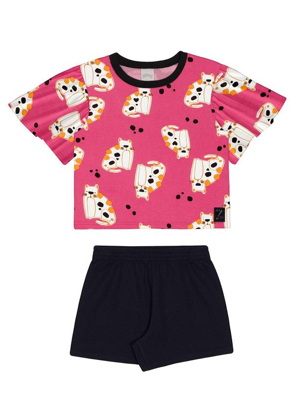 Alakazoo - Conjunto Infantil Menina com Estampa Gatos Rosa