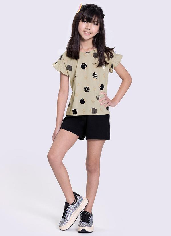 Alakazoo - Conjunto Infantil Menina com Estampa Maçãs Bege