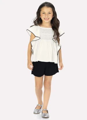 Milon - Conjunto Infantil Menina com Lastex Off White - MILON