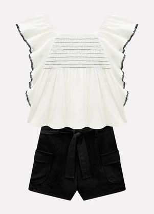 Milon - Conjunto Infantil Menina com Lastex Off White - MILON