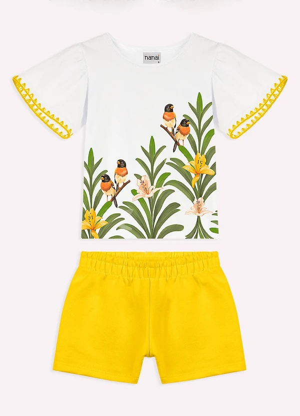 Nanai - Conjunto Infantil Menina com Ponto Concha Branco