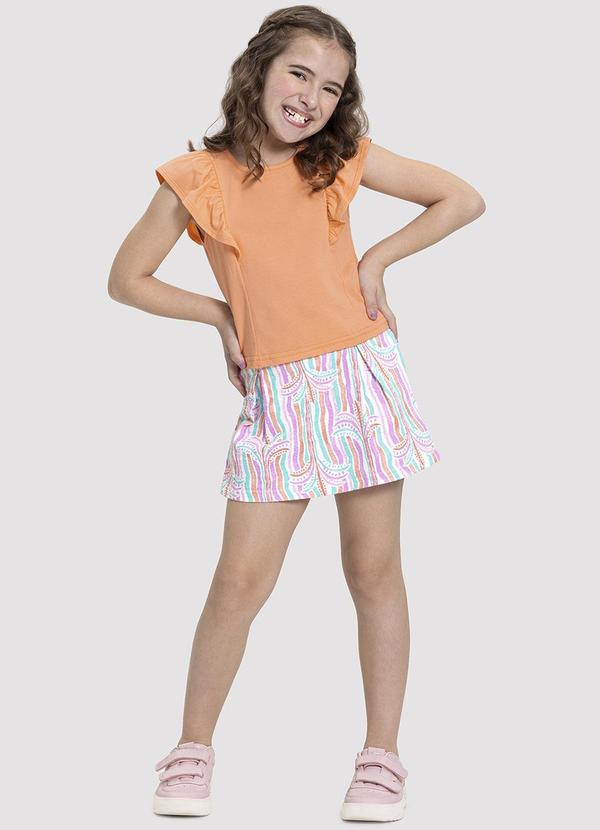 Alakazoo - Conjunto Infantil Menina com Shorts-Saia Estampado Roxo