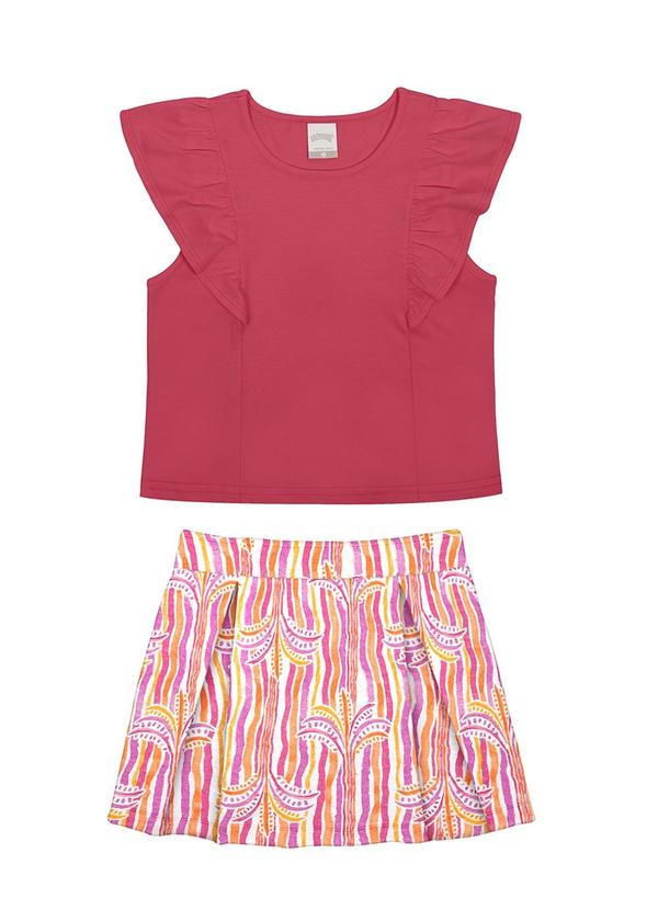 Alakazoo - Conjunto Infantil Menina com Shorts-Saia Estampado Roxo