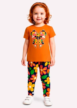 Kyly - Conjunto Infantil Menina com Strass Laranja - KYLY